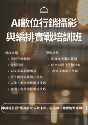 AI數位行銷攝影與編排實戰培訓班